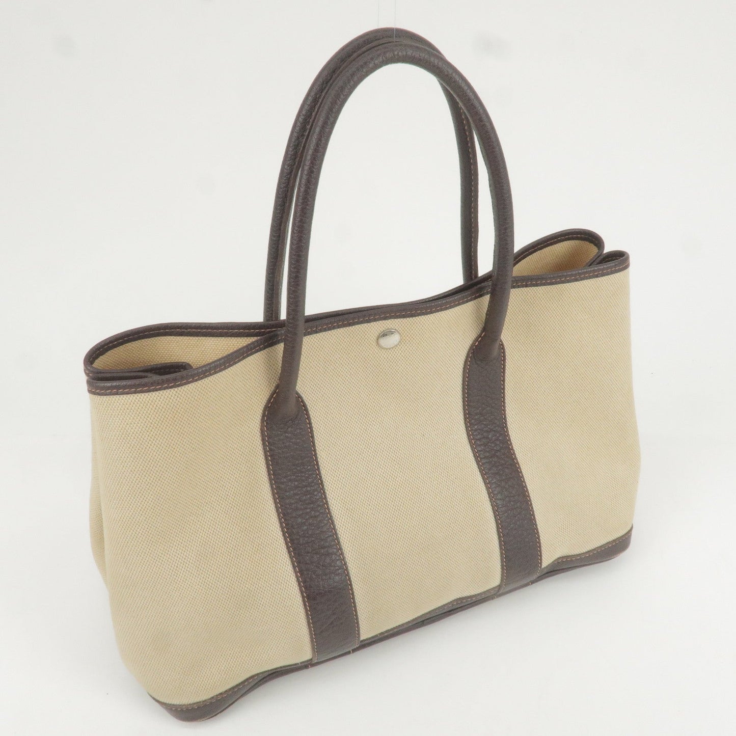 HERMES Canvas Leather Garden Party PM Tote Bag Beige G Stamp
