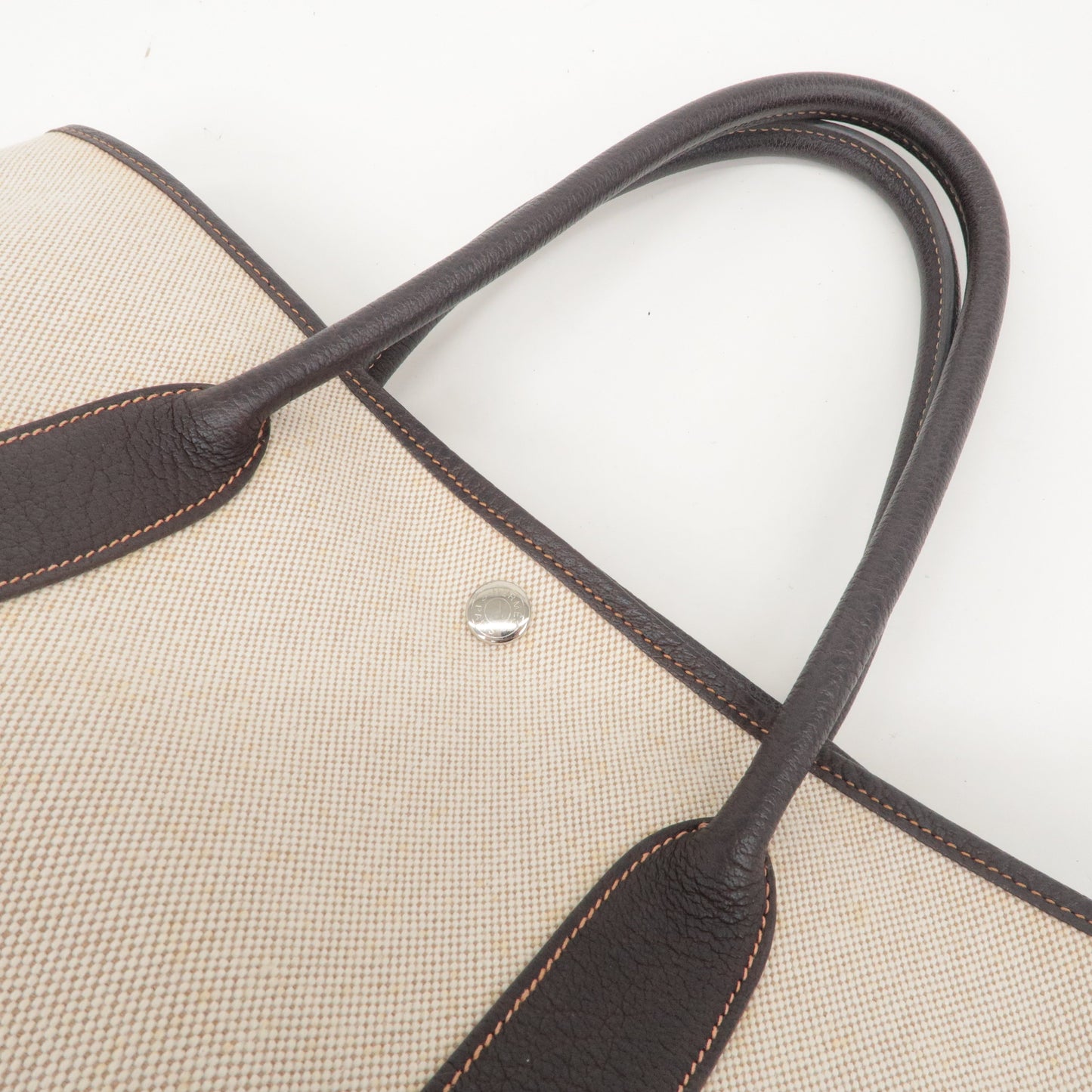 HERMES Garden Party Toile Ash Leather PM 髫ィ繝サ・ス・。 I Stamped Beige