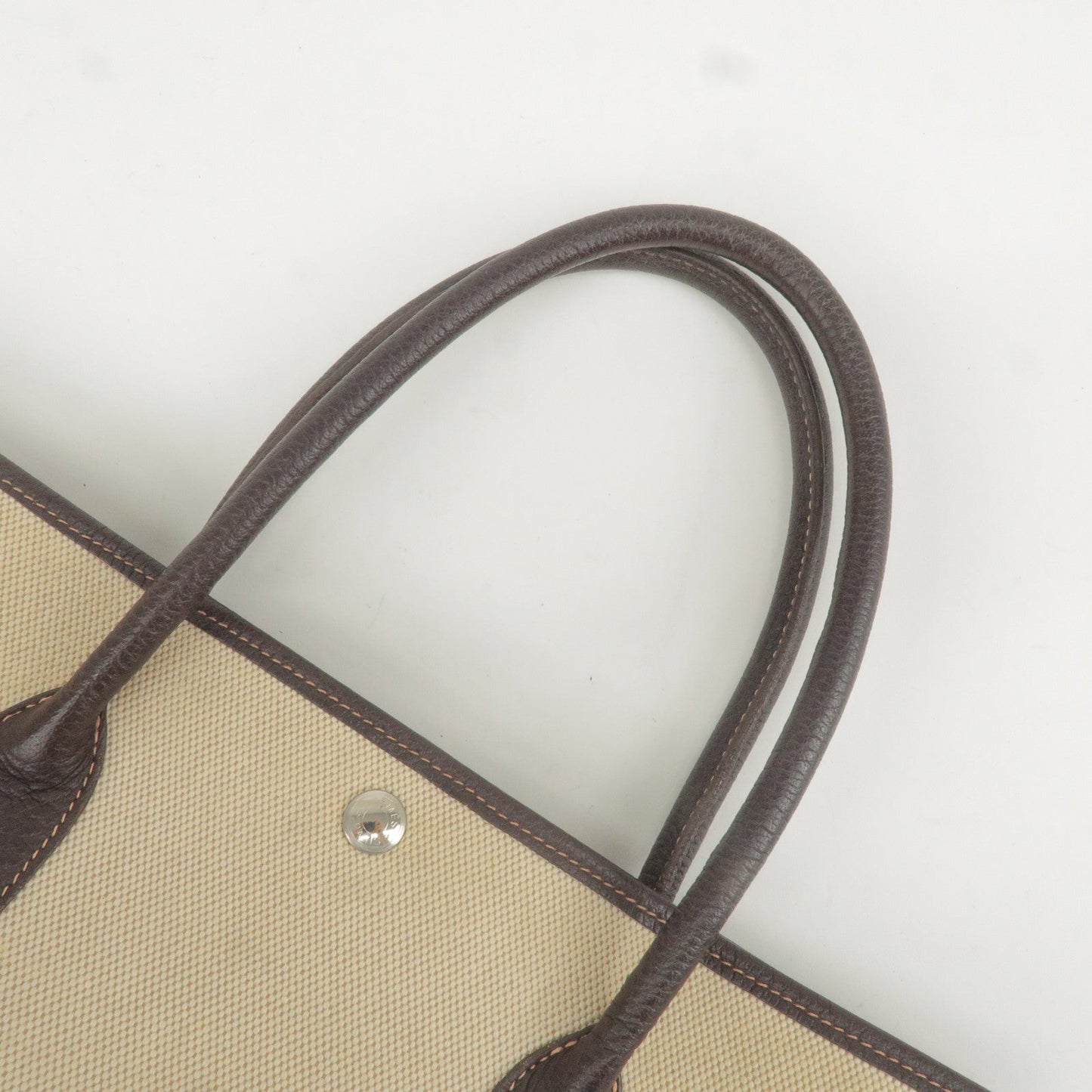HERMES Canvas Leather Garden Party PM Tote Bag Beige G Stamp
