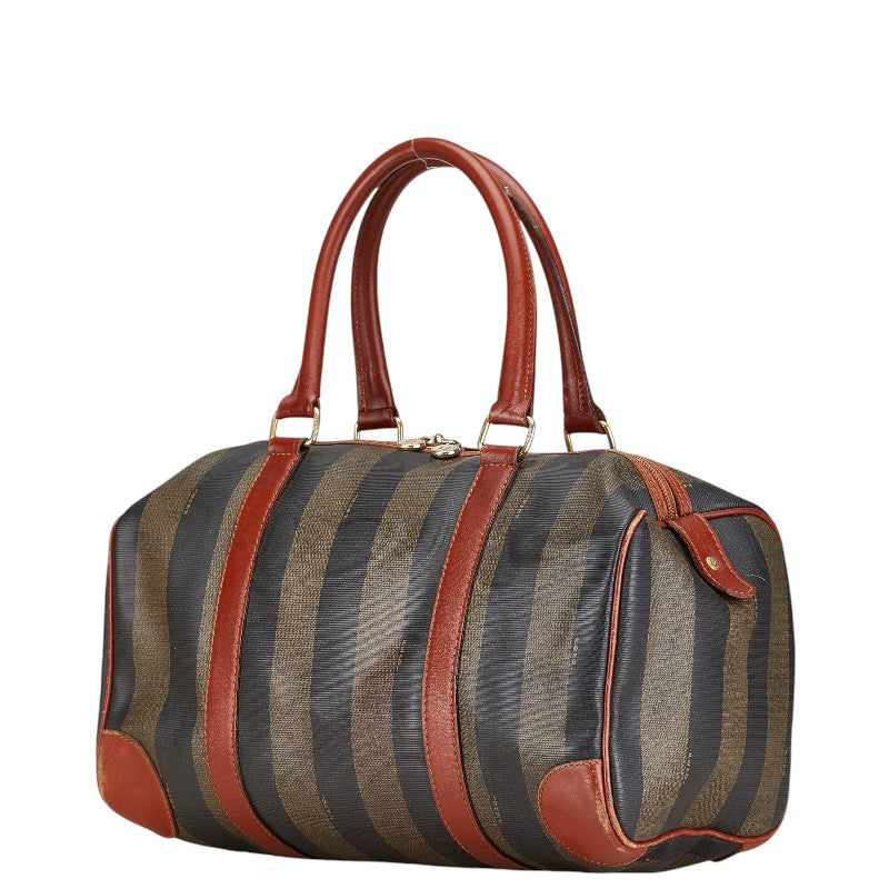 Fendi Pequin Mini Boston Handbag Brown Black PVC Leather