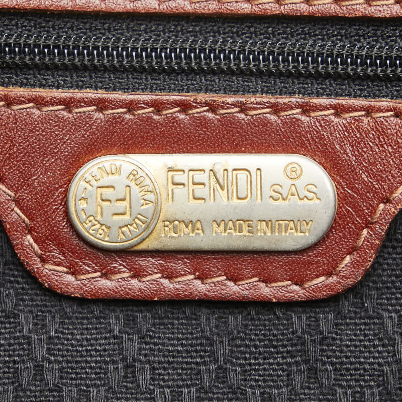 Fendi Pequin Mini Boston Handbag Brown Black PVC Leather