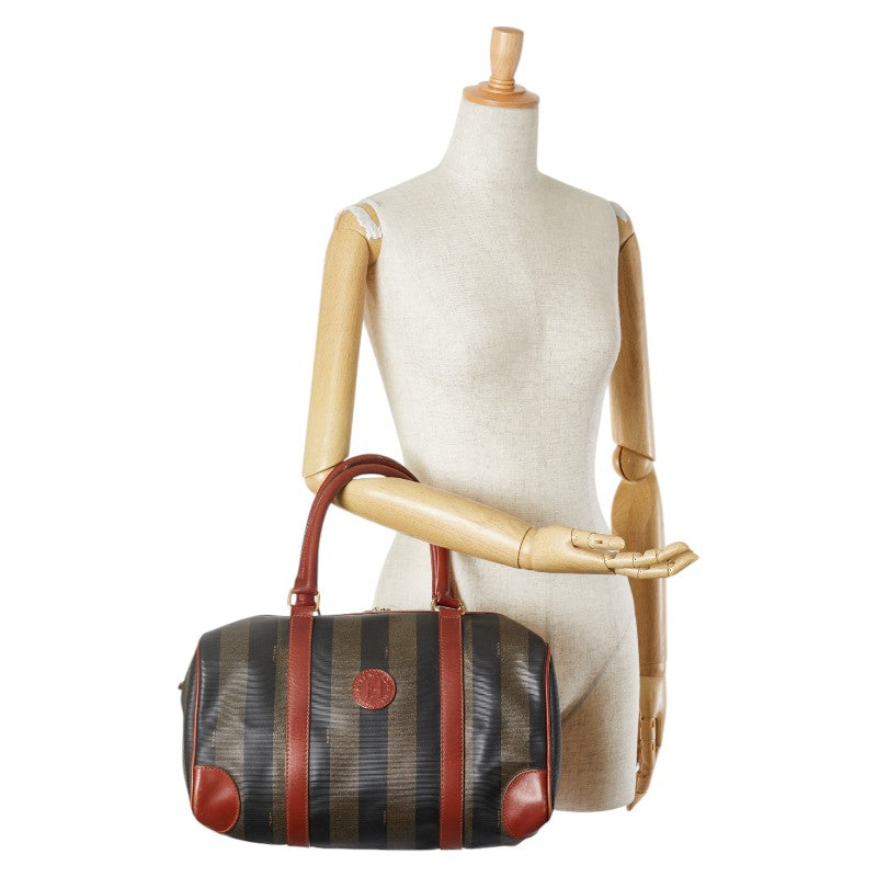 Fendi Pequin Mini Boston Handbag Brown Black PVC Leather