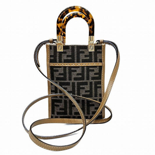 Fendi Sunshine Mini Shopper Canvas Leather Bag