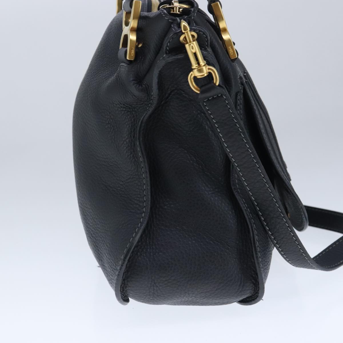 Chloe Mercy Hand Bag Leather 2way Black Gold 102738