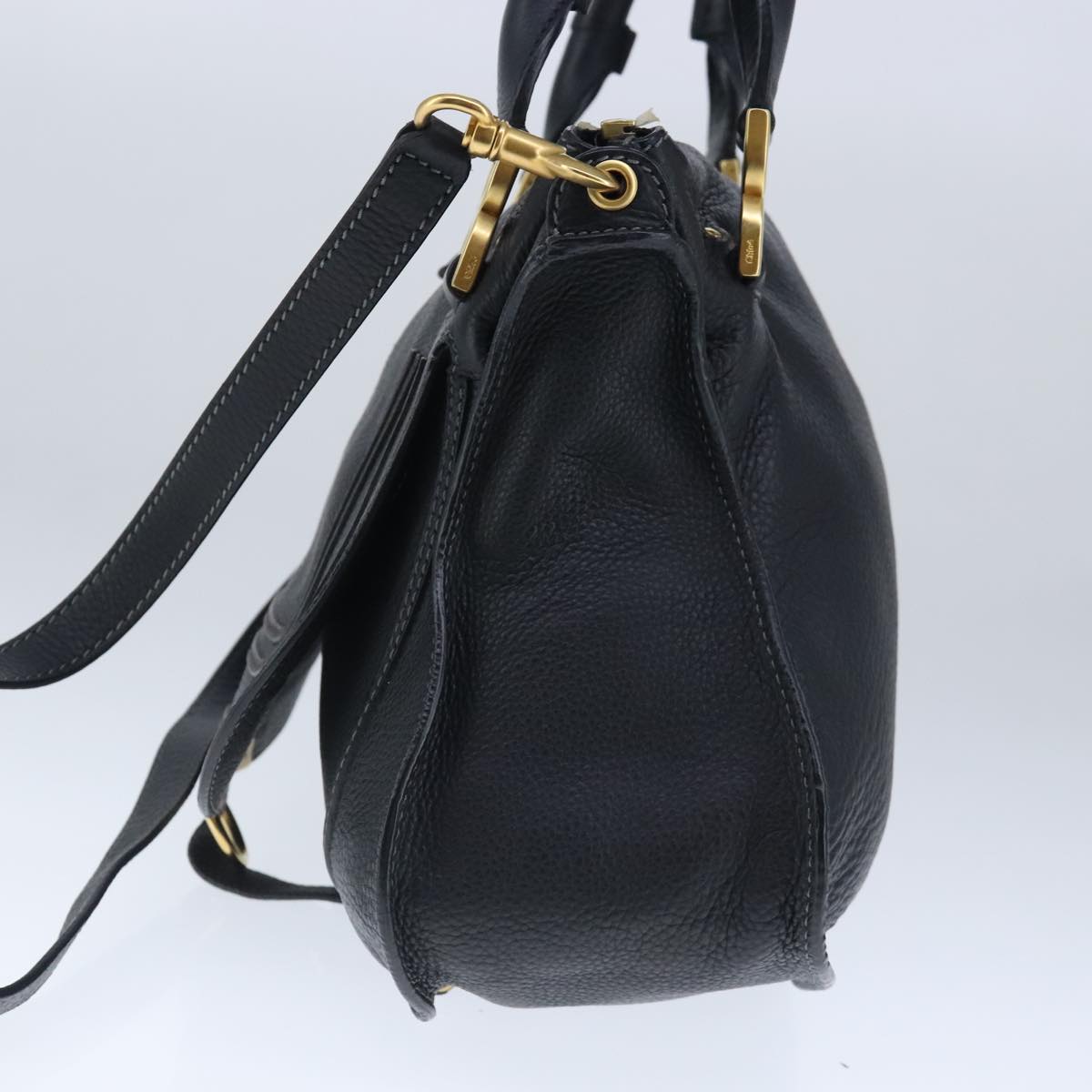 Chloe Mercy Hand Bag Leather 2way Black Gold 102738