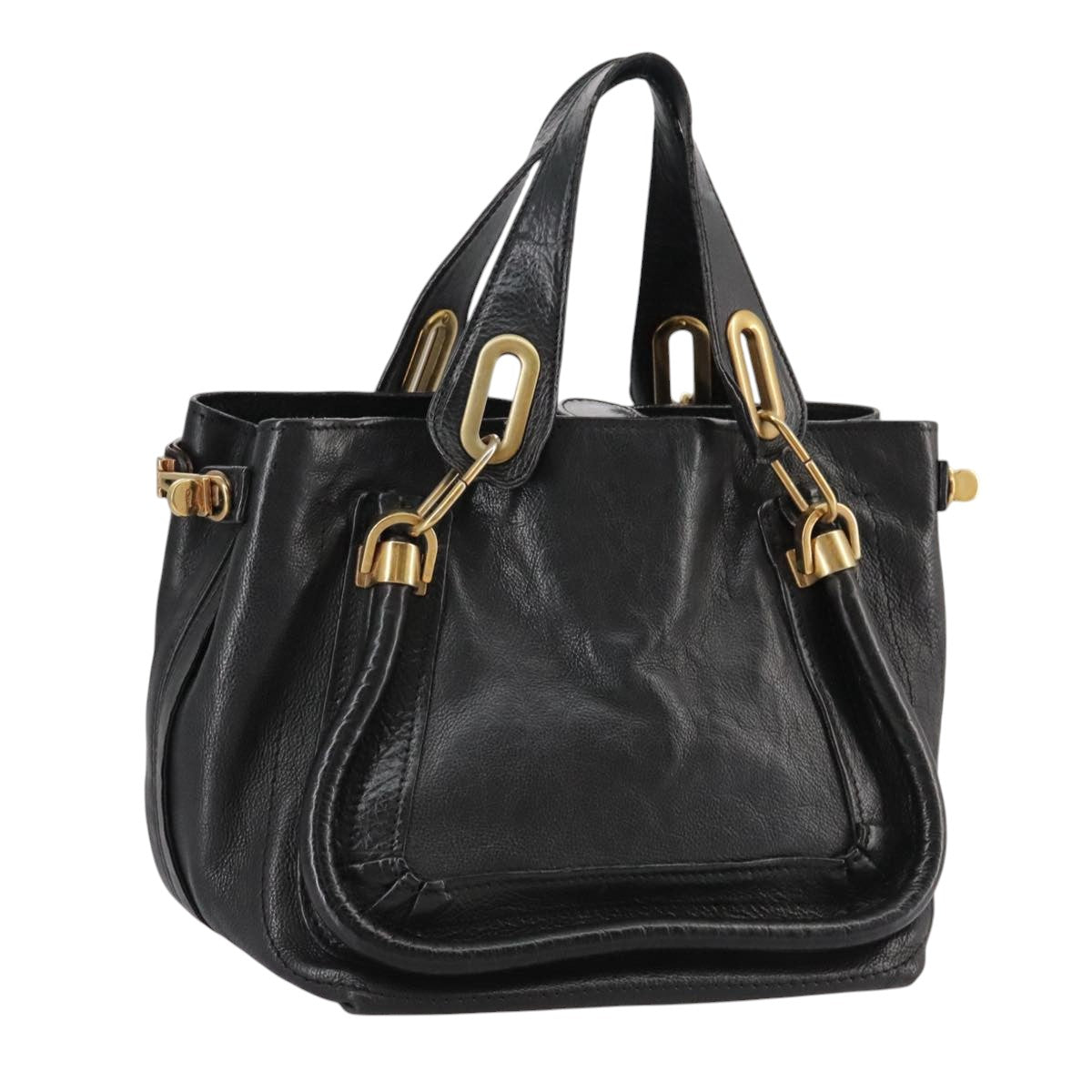 Chloe Paraty Hand Bag Leather Black Gold 106891