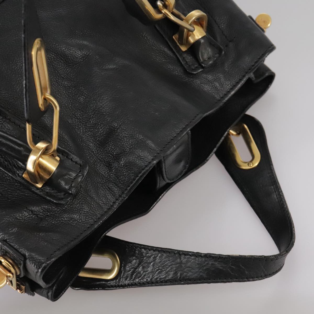 Chloe Paraty Hand Bag Leather Black Gold 106891