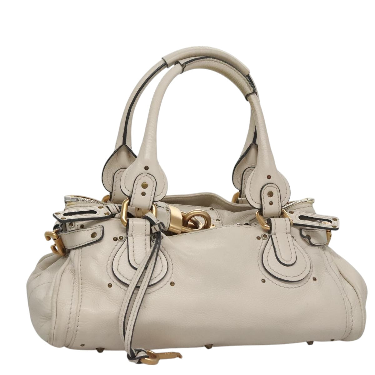 Chloe Paddington Hand Bag Leather White Gold Silver 107360
