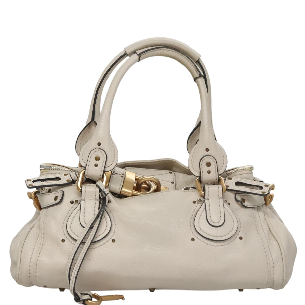 Chloe Paddington Hand Bag Leather White Gold Silver 107360