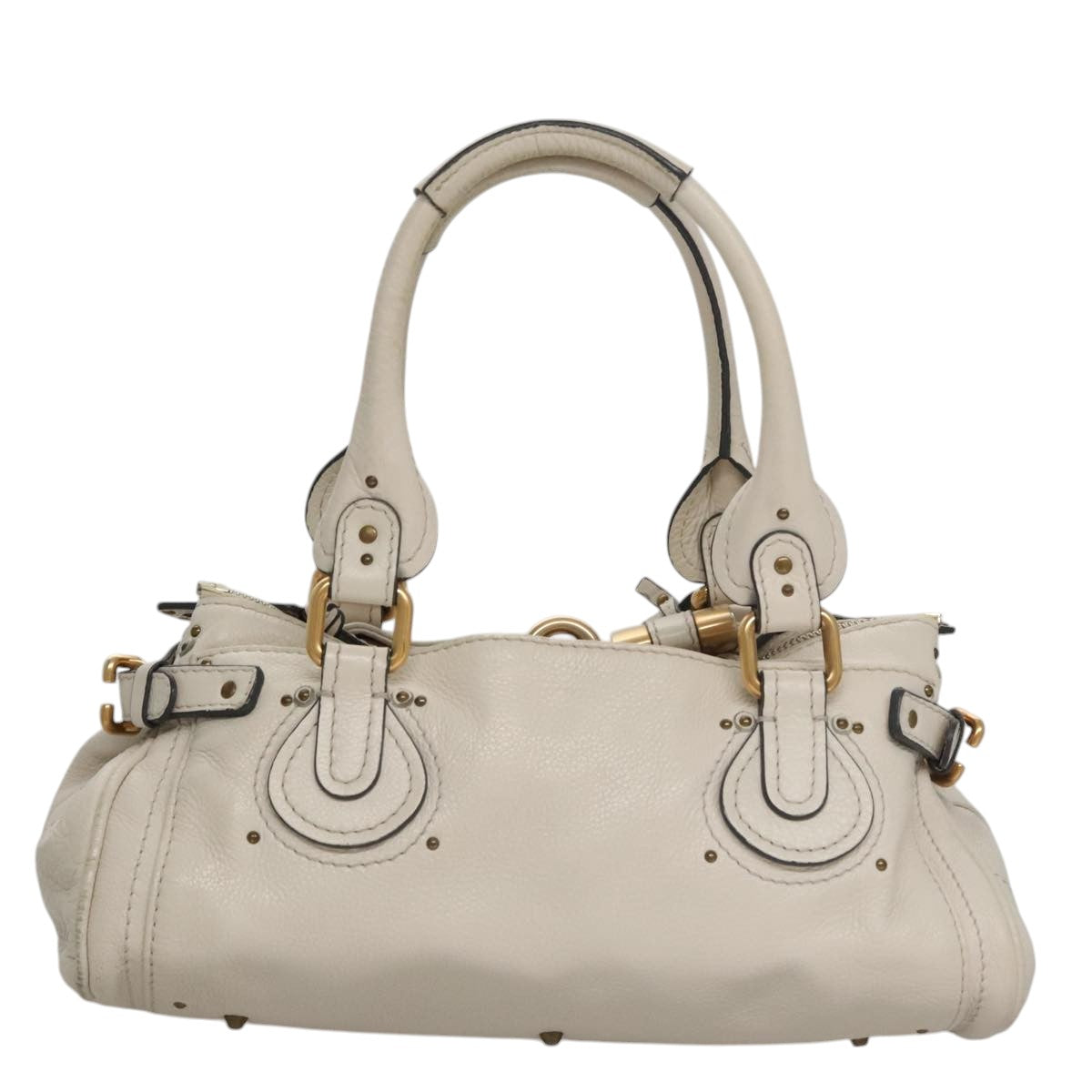Chloe Paddington Hand Bag Leather White Gold Silver 107360