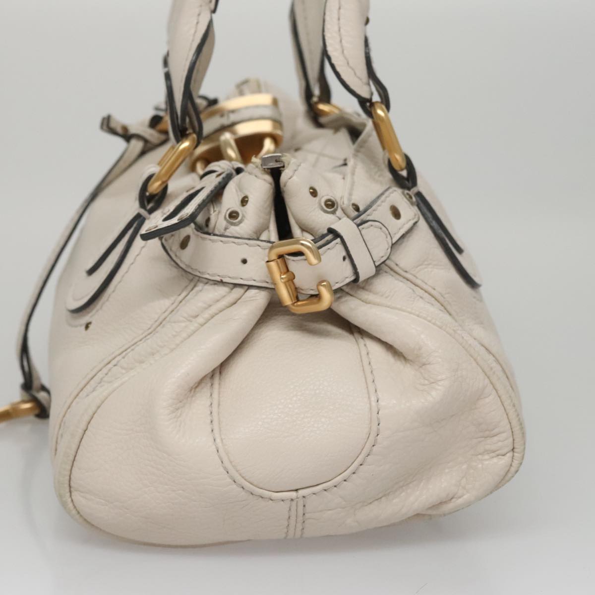 Chloe Paddington Hand Bag Leather White Gold Silver 107360
