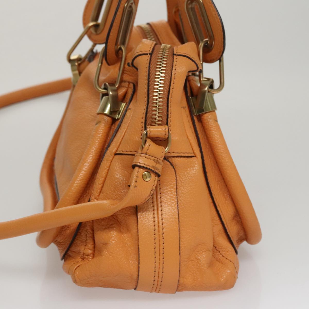 Chloe Paraty Hand Bag Leather Beige Gold 111039