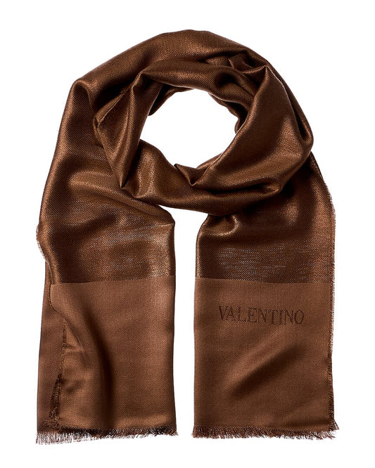 Valentino Logo Silk-Blend Scarf Brown Multi