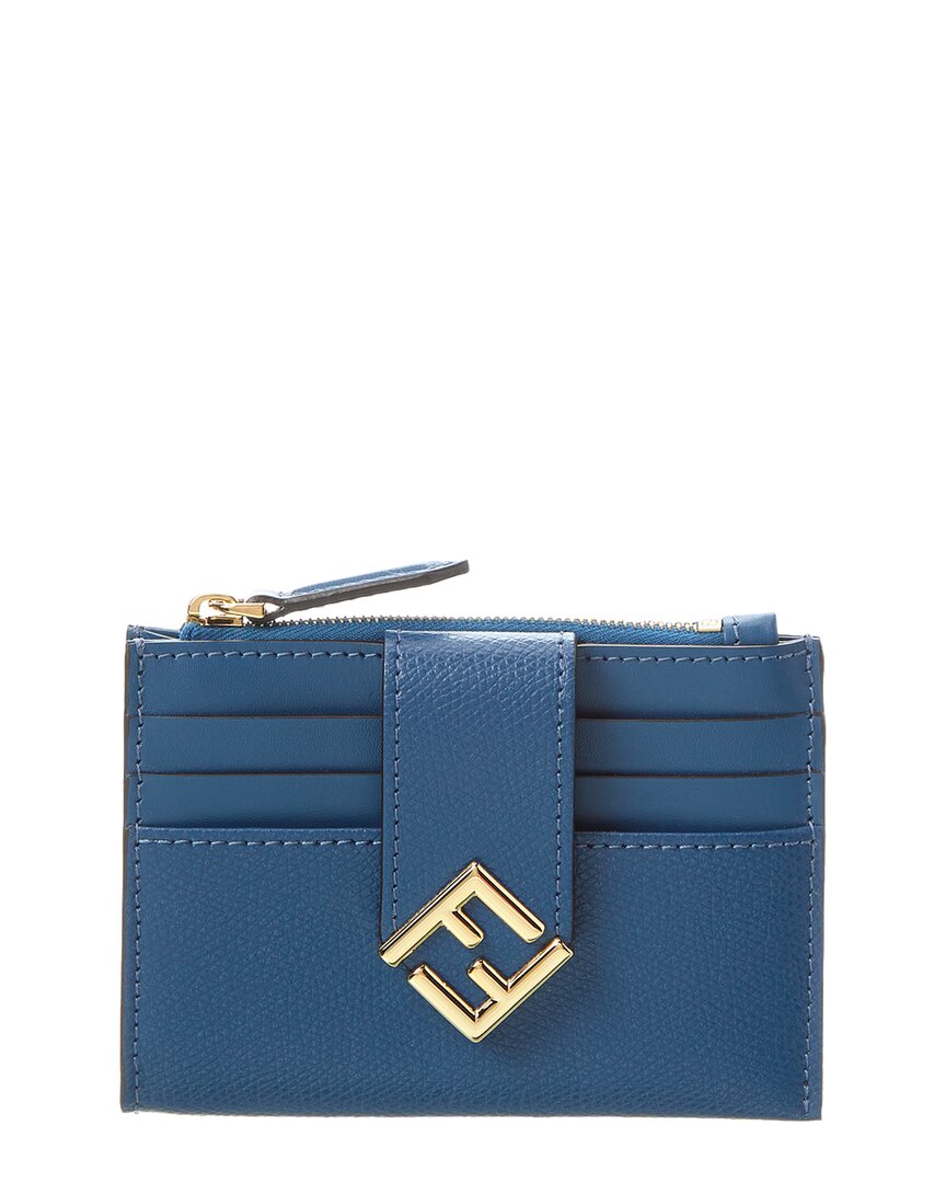 Fendi Ff Diamonds Zip Leather Card Case ONE SIZE Blue