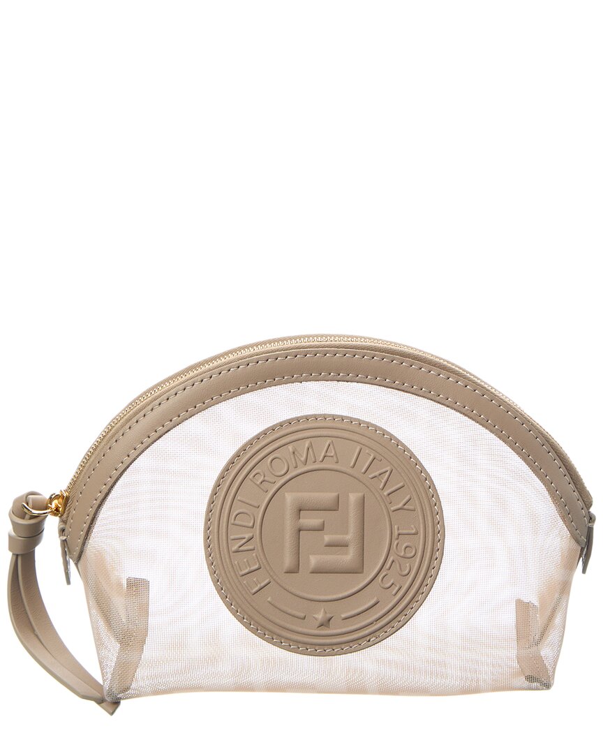 Fendi Medium Ff Mesh & Leather Toiletry Case Beige
