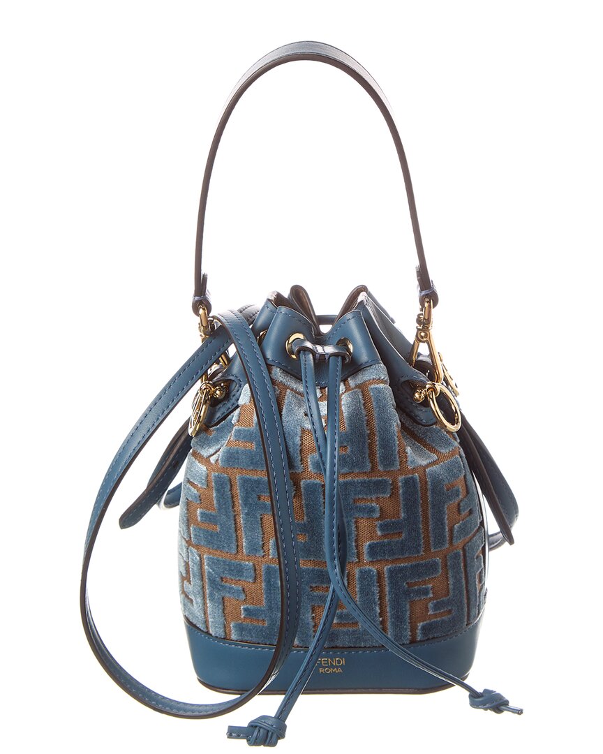 Fendi Mon Tresor Mini Ff Velvet & Leather Bucket Bag ONE SIZE Blue