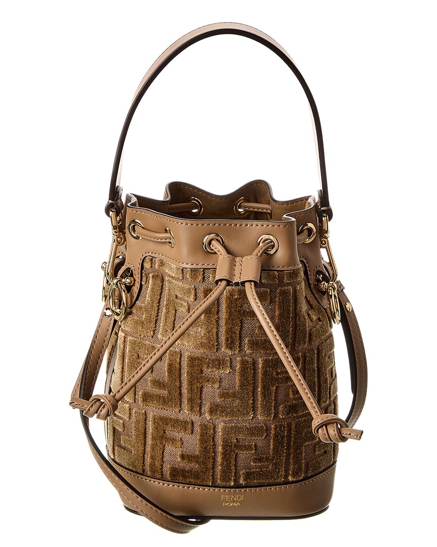 Fendi Mon Tresor Mini Ff Velvet & Leather Bucket Bag ONE SIZE Beige