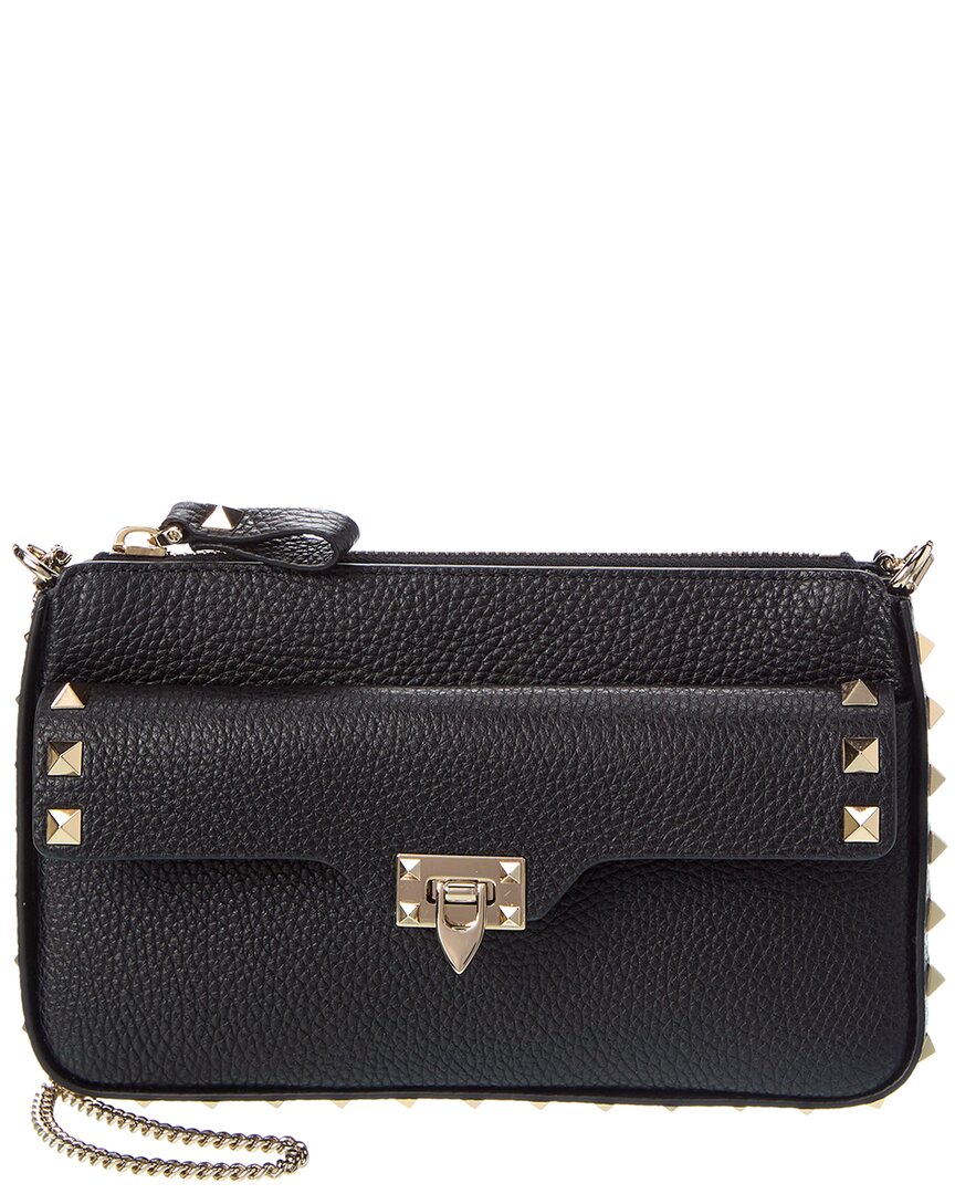 Valentino Rockstud Grainy Leather Wallet On Chain ONE SIZE Black