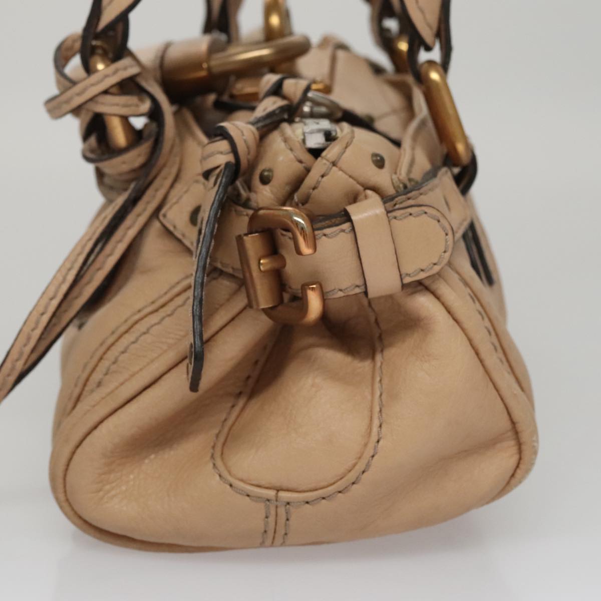 Chloe Paddington Mini Hand Bag Leather Beige Silver 111190
