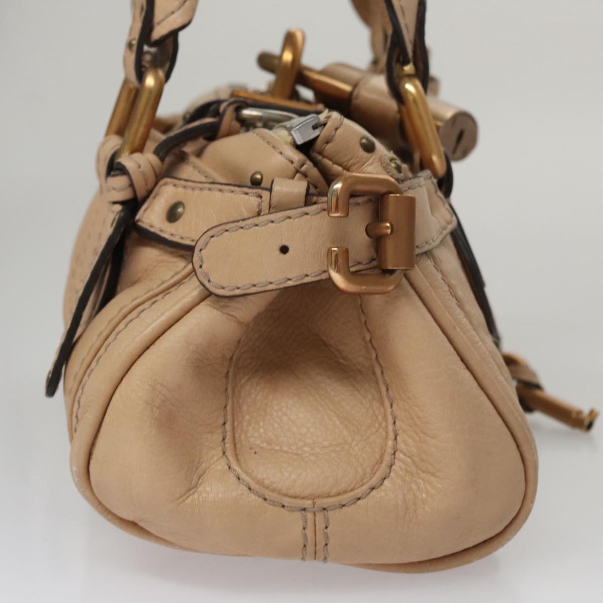 Chloe Paddington Mini Hand Bag Leather Beige Silver 111190