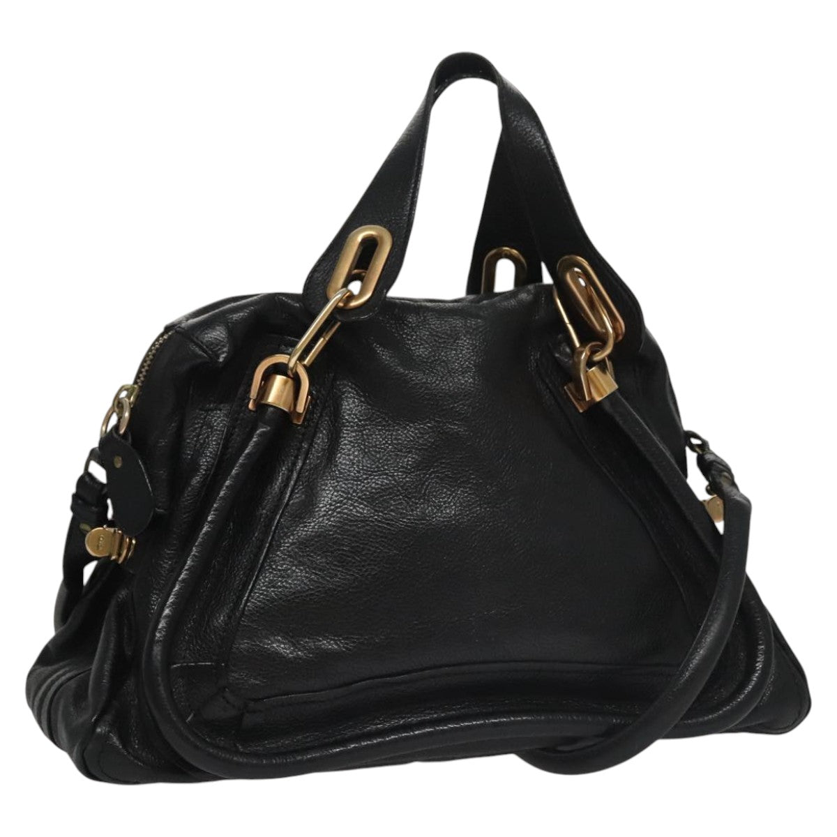 Chloe Paraty Hand Bag Leather 2way Black Gold 111441