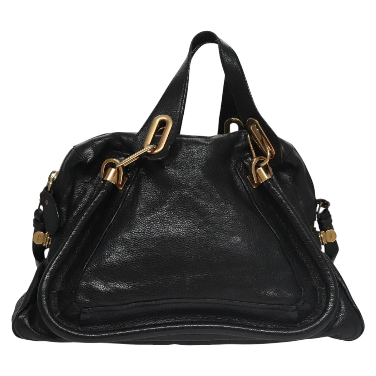 Chloe Paraty Hand Bag Leather 2way Black Gold 111441