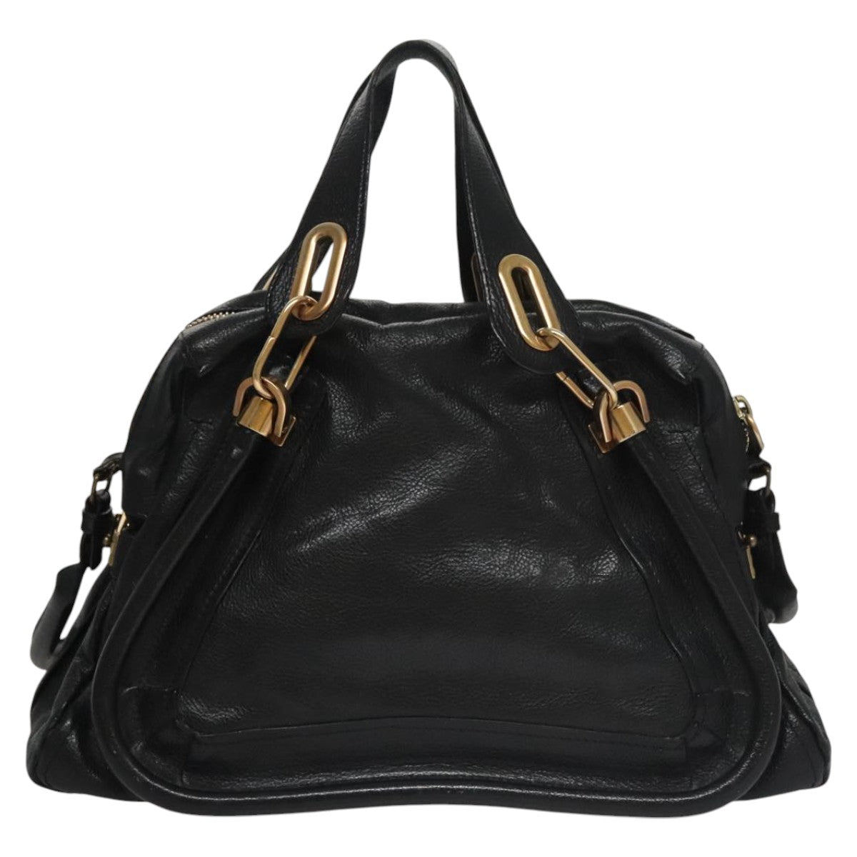 Chloe Paraty Hand Bag Leather 2way Black Gold 111441