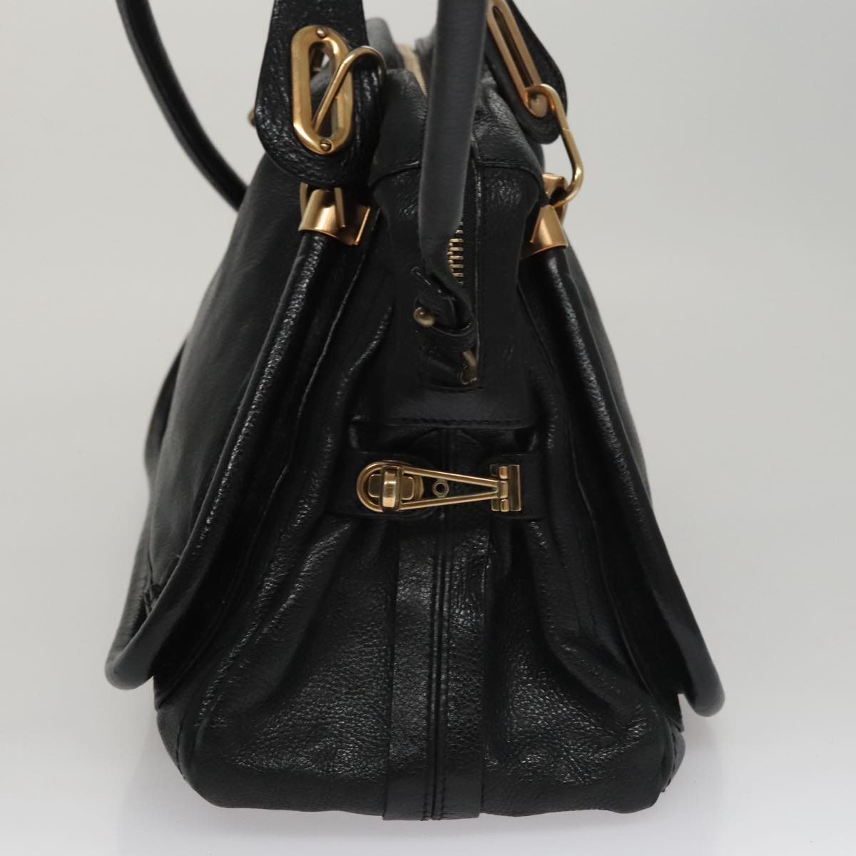 Chloe Paraty Hand Bag Leather 2way Black Gold 111441