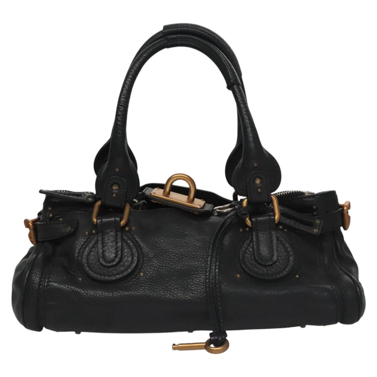 Chloe Paddington Hand Bag Leather Black Silver 112426