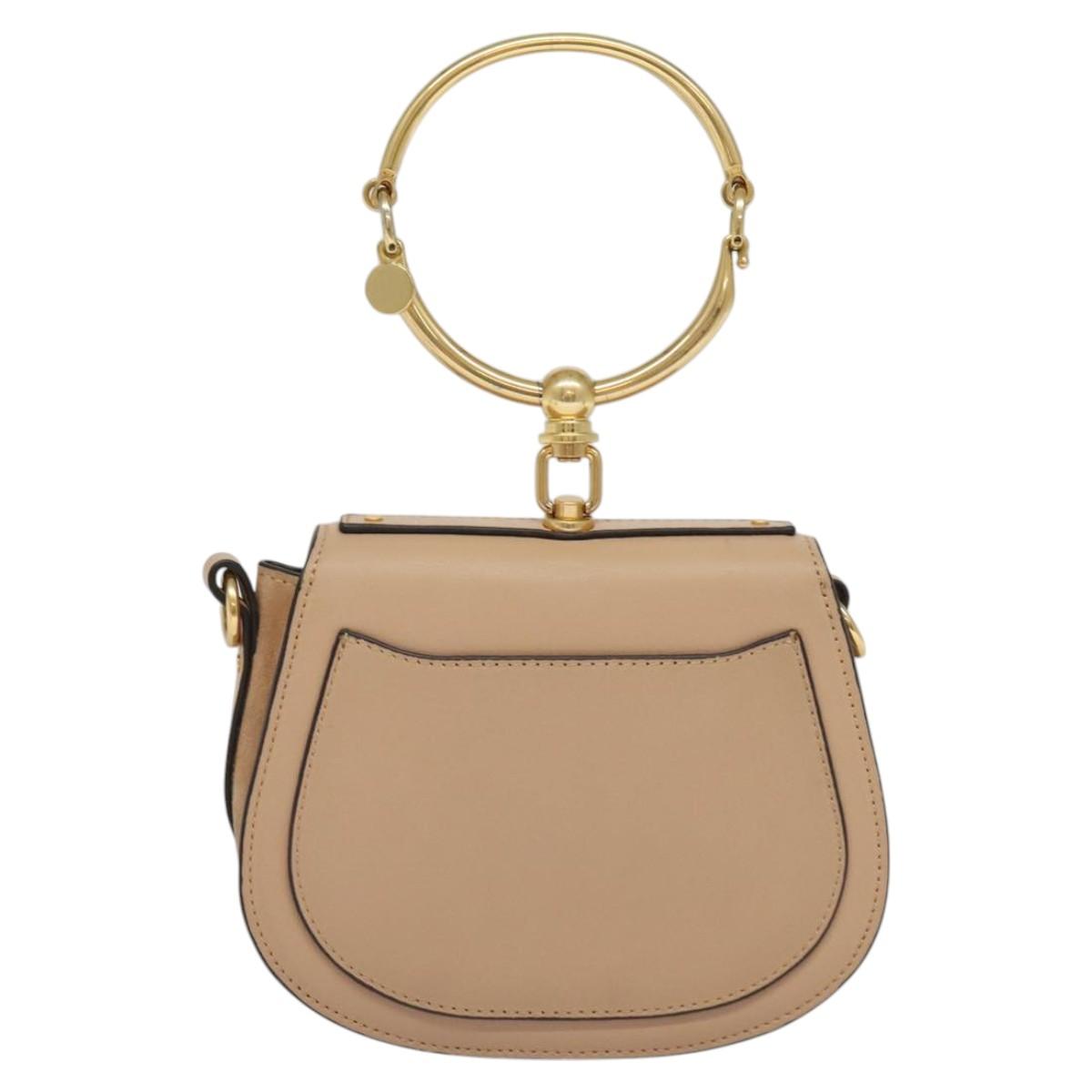 Chloe Nile Hand Bag Leather 2way Beige 115680