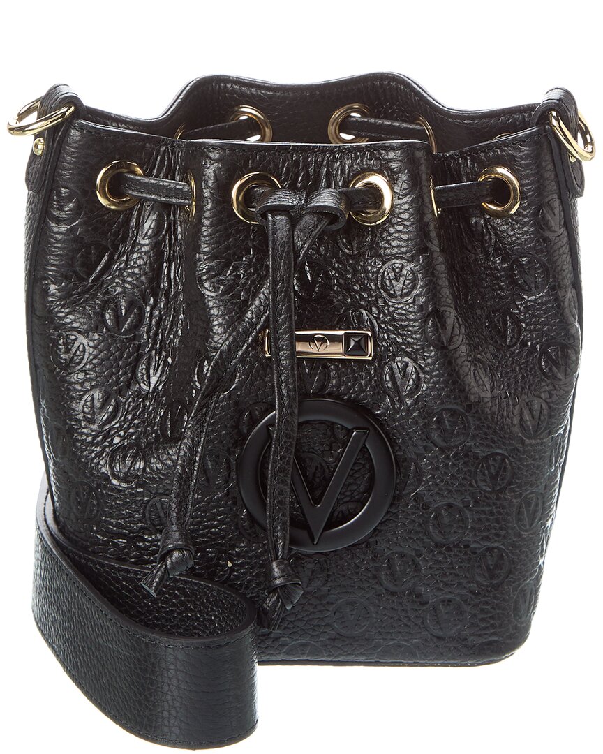 Valentino By Mario Valentino Jules Dollaro Monogram Leather Bucket Bag ONE SIZE Black