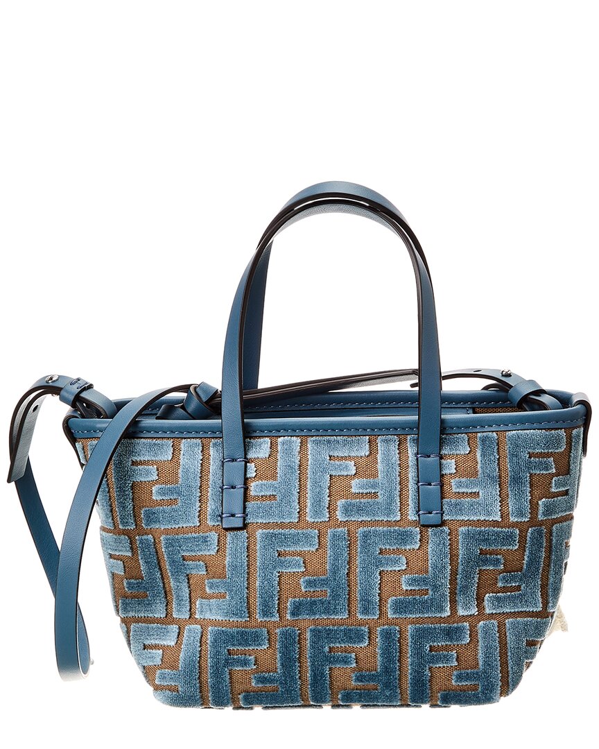 Fendi Roll Mini Ff Jacquard Velvet & Leather Tote ONE SIZE Blue