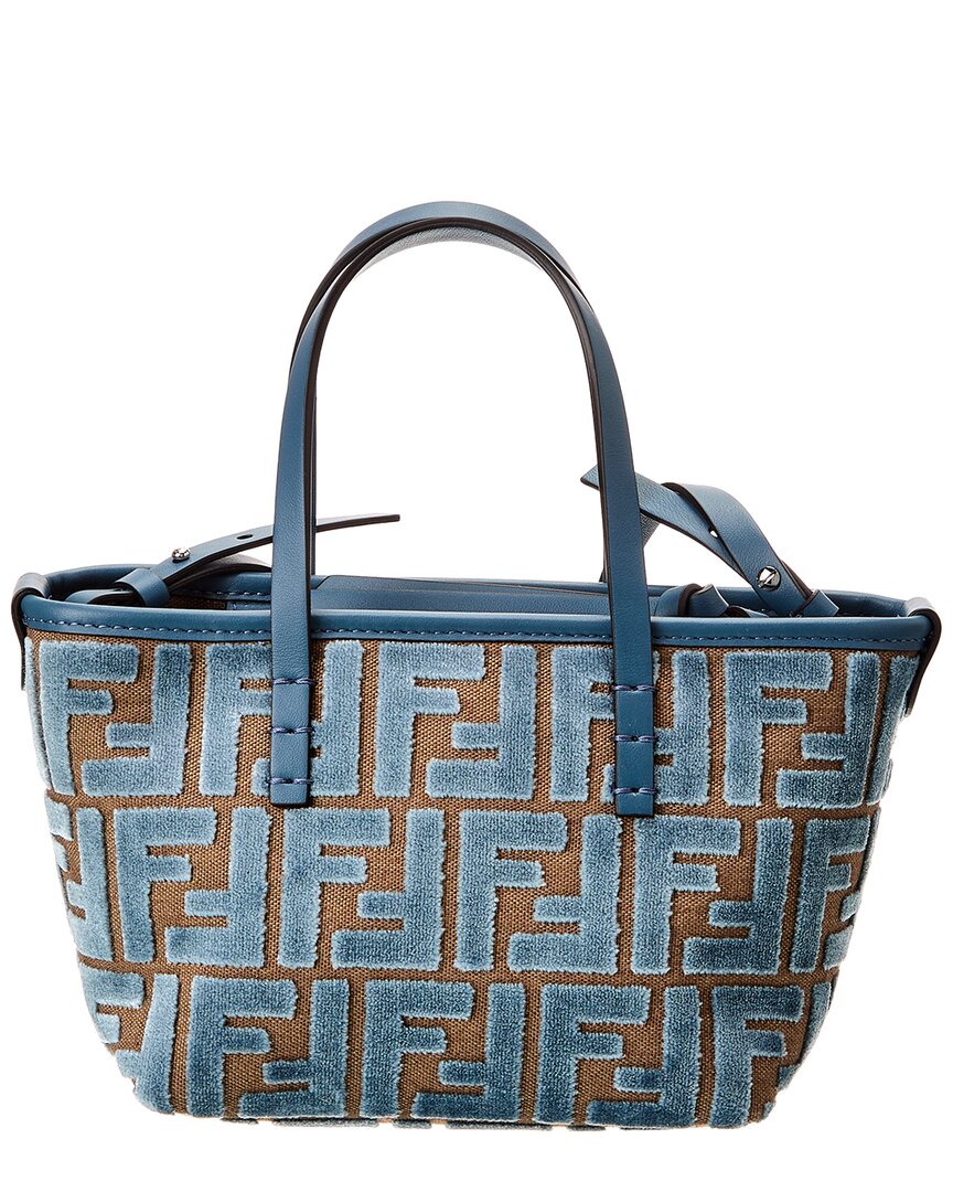 Fendi Roll Mini Ff Jacquard Velvet & Leather Tote