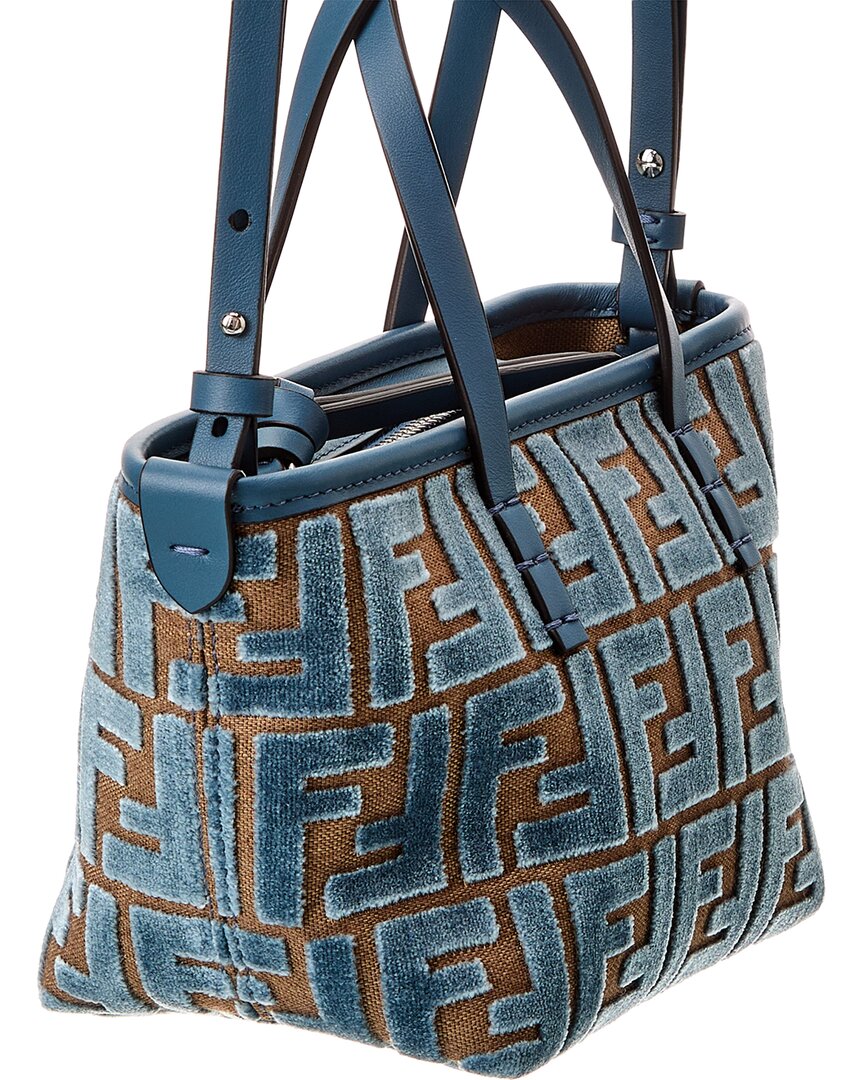 Fendi Roll Mini Ff Jacquard Velvet & Leather Tote