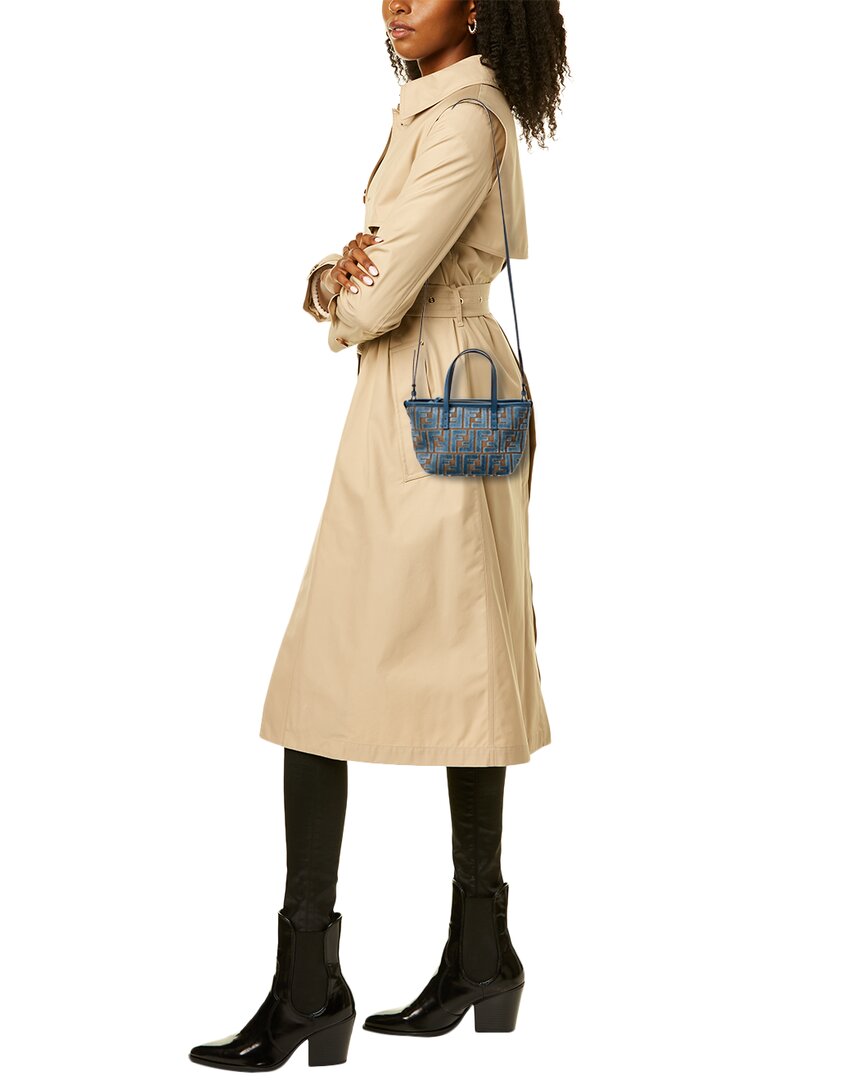 Fendi Roll Mini Ff Jacquard Velvet & Leather Tote
