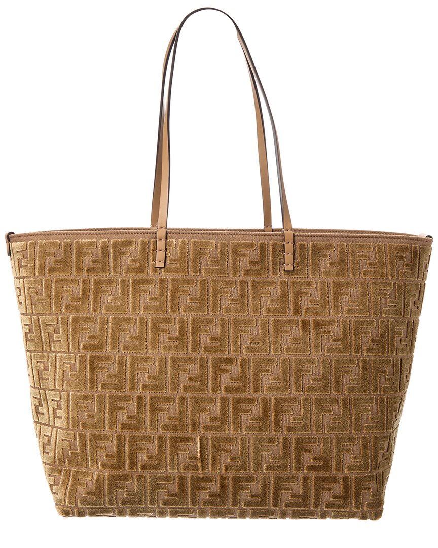 Fendi Roll Large Ff Jacquard Velvet & Leather Tote