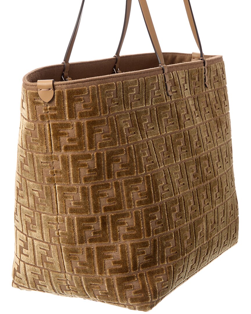 Fendi Roll Large Ff Jacquard Velvet & Leather Tote