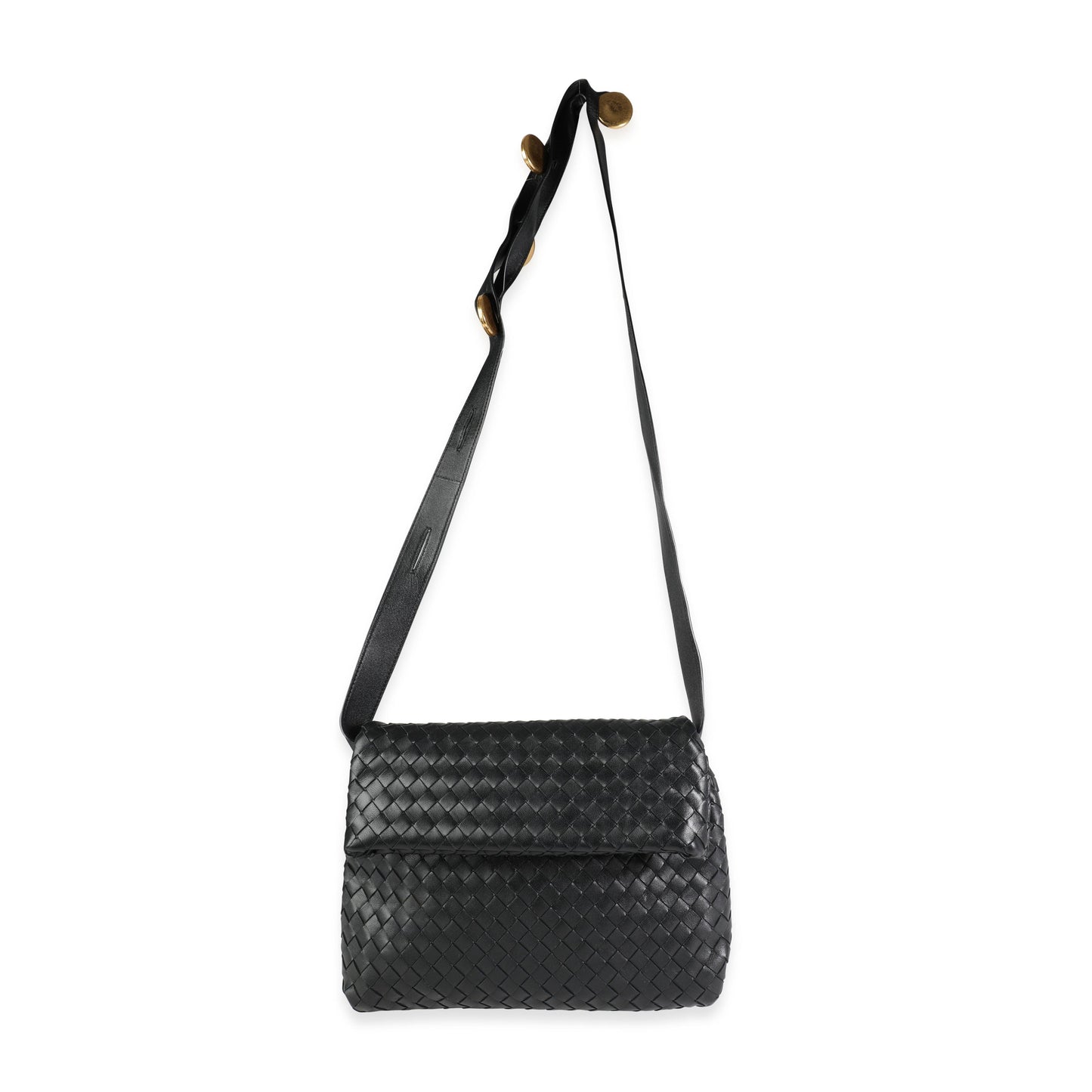 BOTTEGA VENETA Black Intrecciato Leather Fold Crossbody Bag