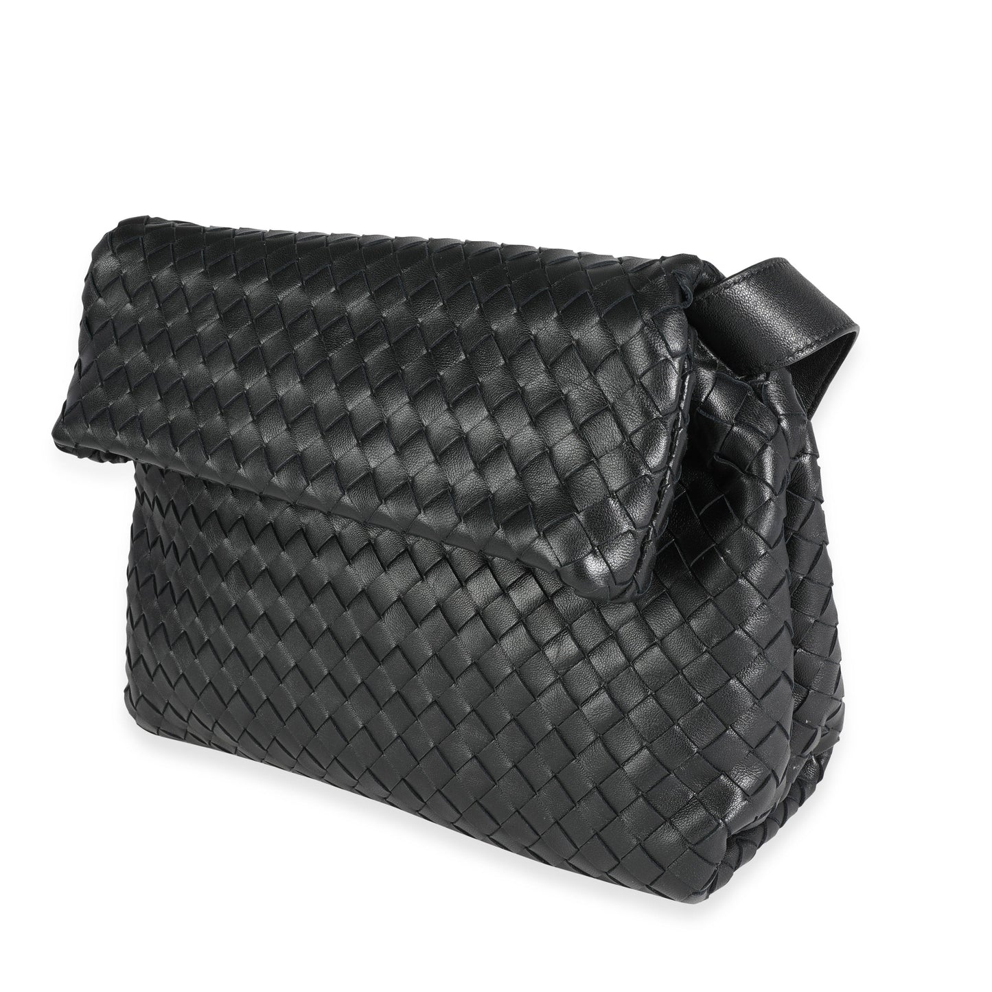 BOTTEGA VENETA Black Intrecciato Leather Fold Crossbody Bag