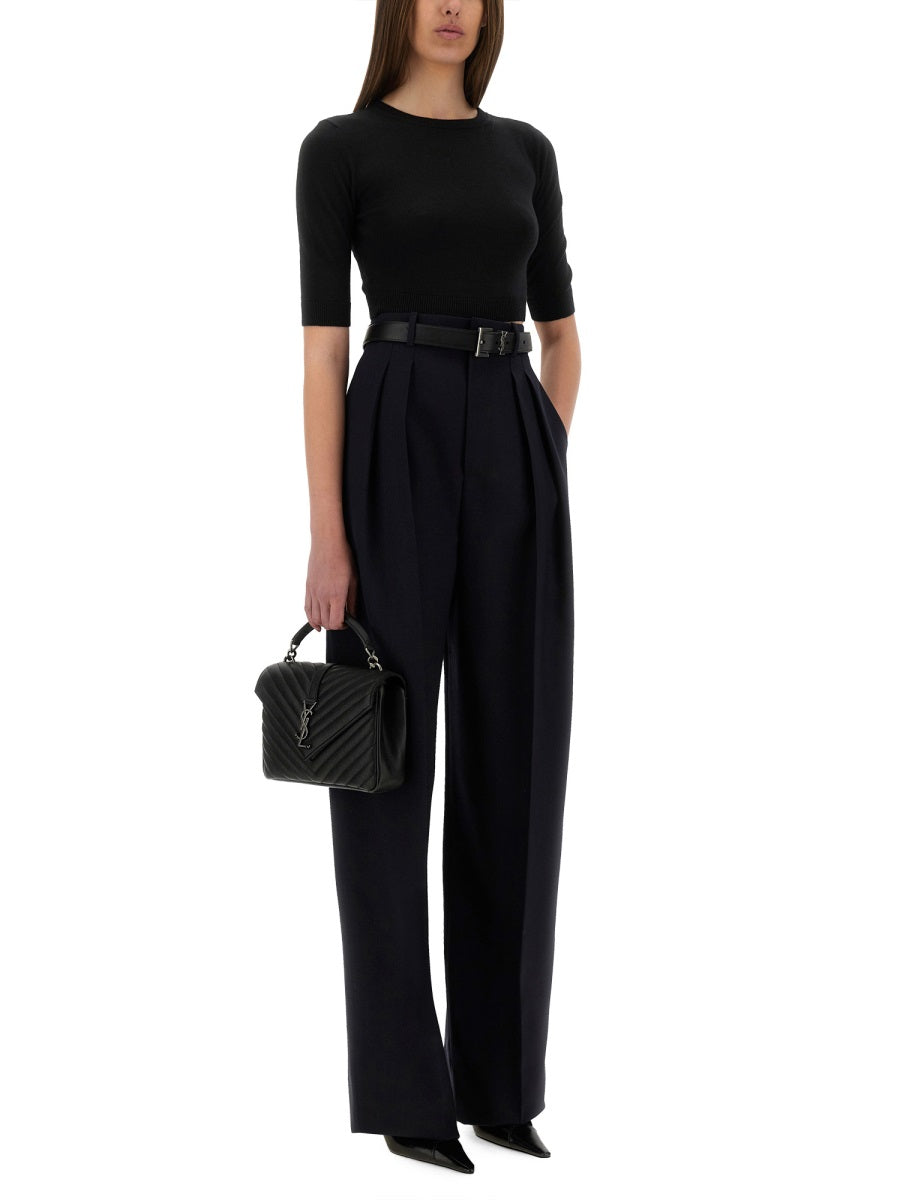 Saint Laurent Women Wide-Leg Pants In Grain De Poudre