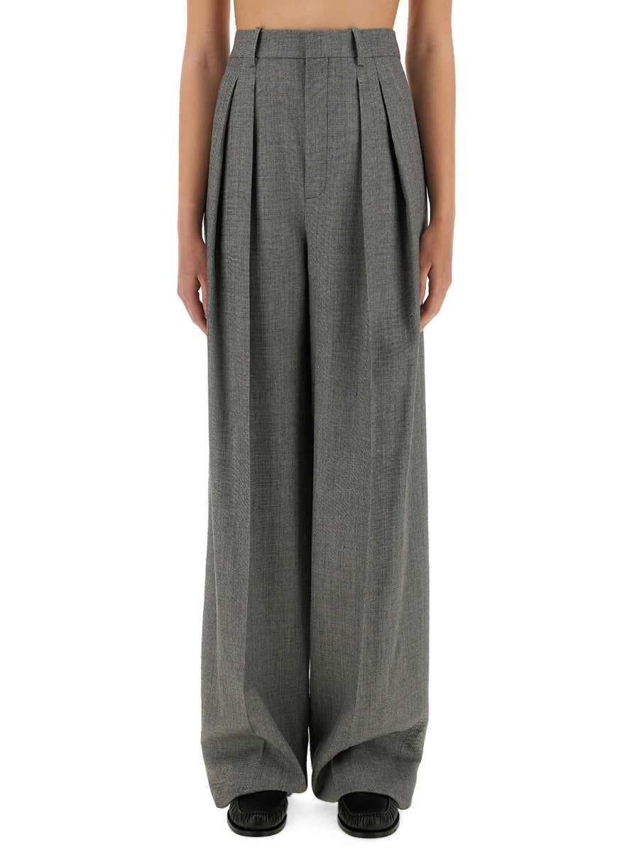 Saint Laurent Women Wide-Leg Pants In Wool Chiné
