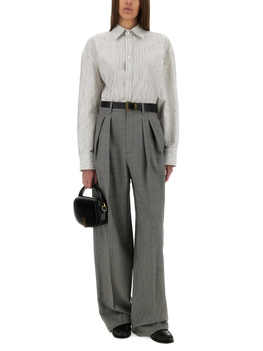 Saint Laurent Women Wide-Leg Pants In Wool Chiné