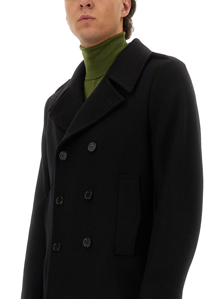 Saint Laurent Men Double-Breasted Wool Coat