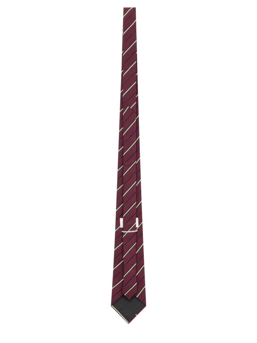 Saint Laurent Men Silk And Wool Striped Wide Tie