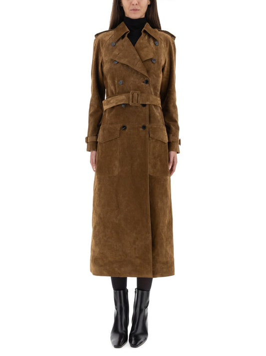 Saint Laurent Women Suede Trench Coat