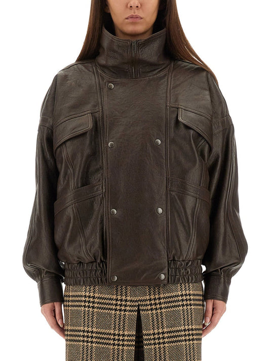Saint Laurent Women Leather "Balloon" Bomber Jacket