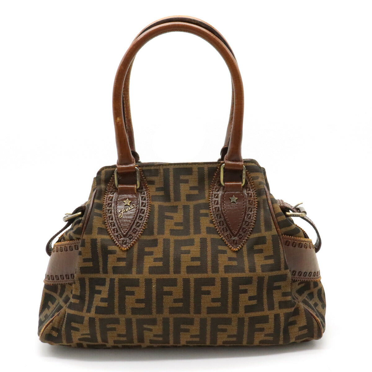 Fendi Zucca Etnico Nylon Canvas Leather Handbag