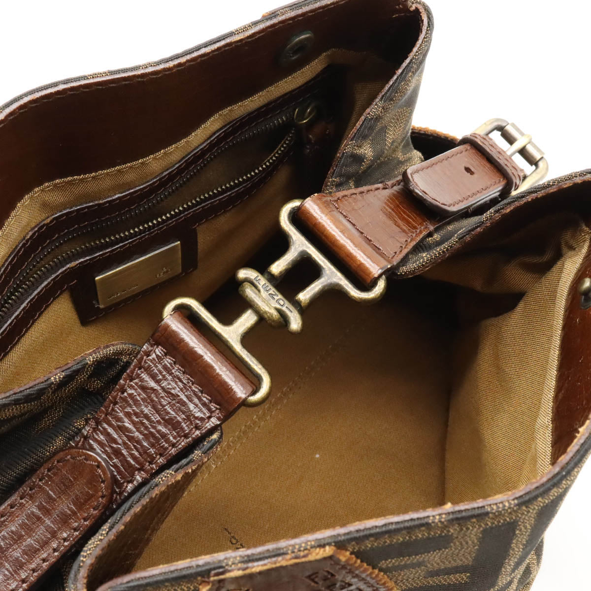 Fendi Zucca Etnico Nylon Canvas Leather Handbag