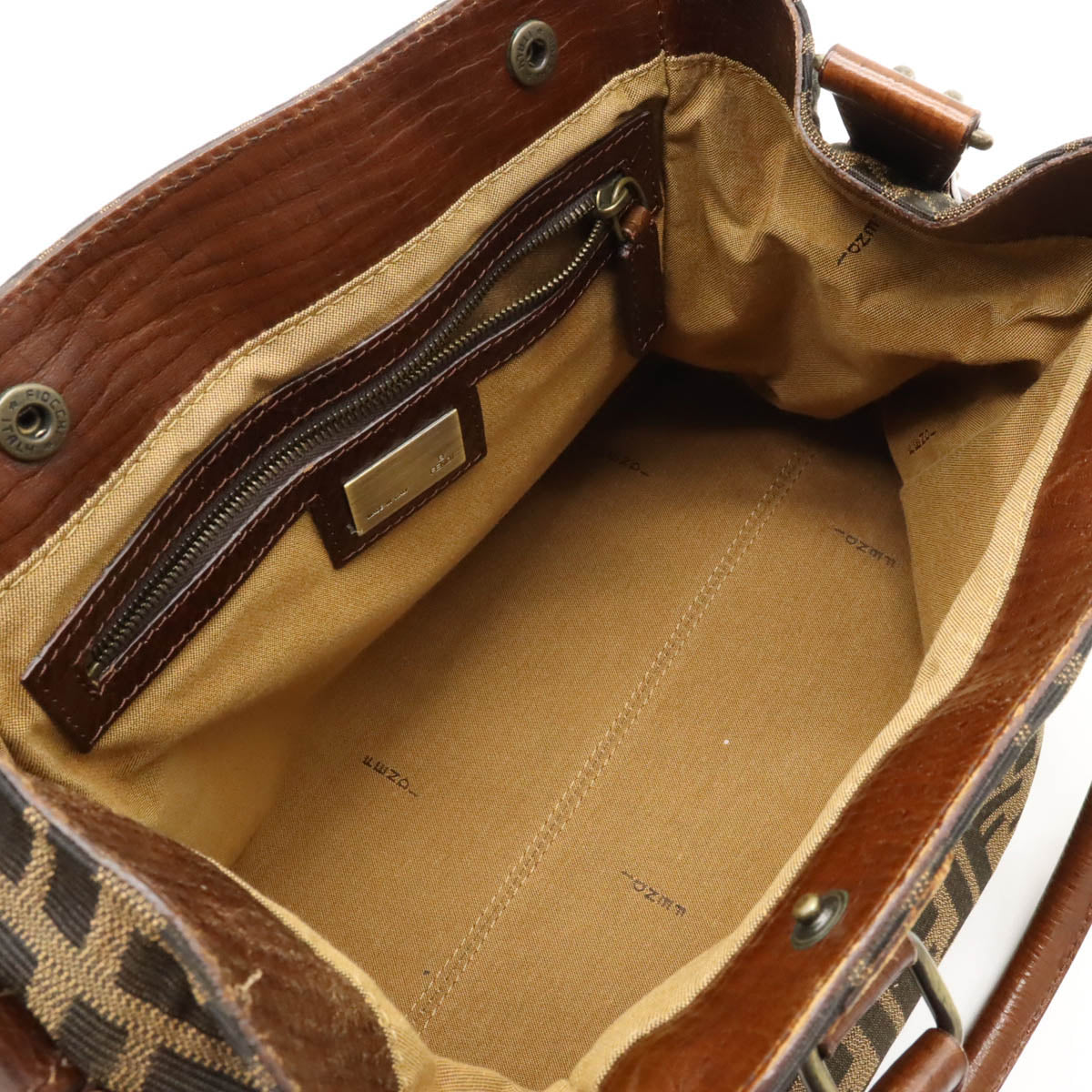 Fendi Zucca Etnico Nylon Canvas Leather Handbag