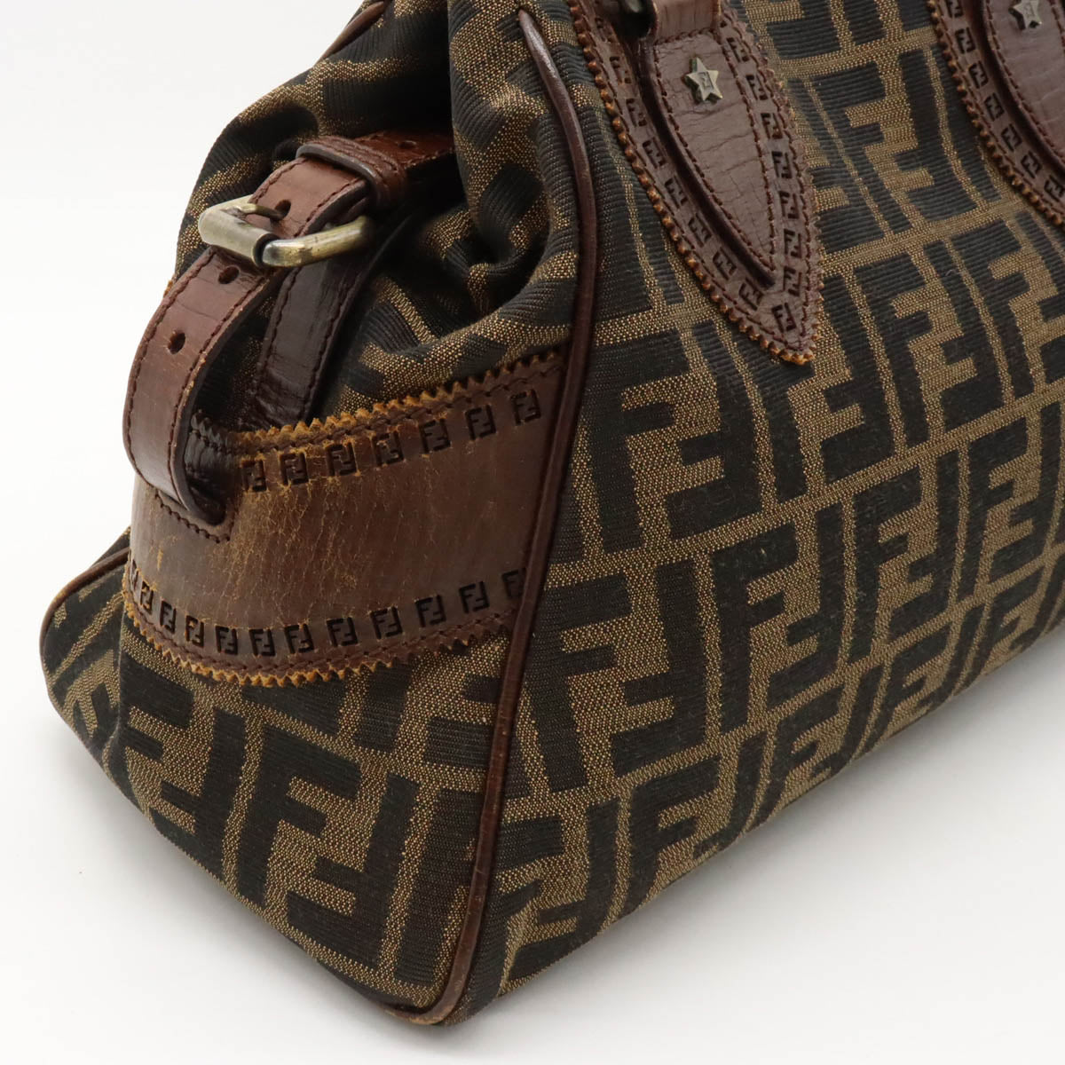 Fendi Zucca Etnico Nylon Canvas Leather Handbag